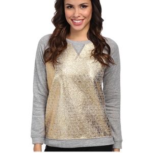 Nydj Gold Foil/Grey Terry Sweat Top Small